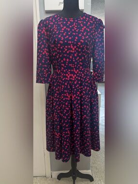SHEIN Navy Midi Dress with Red Floral Print